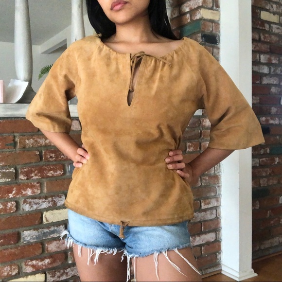Vintage 1980s I. Magnin Sheepskin Suede Blouse - Picture 4 of 7